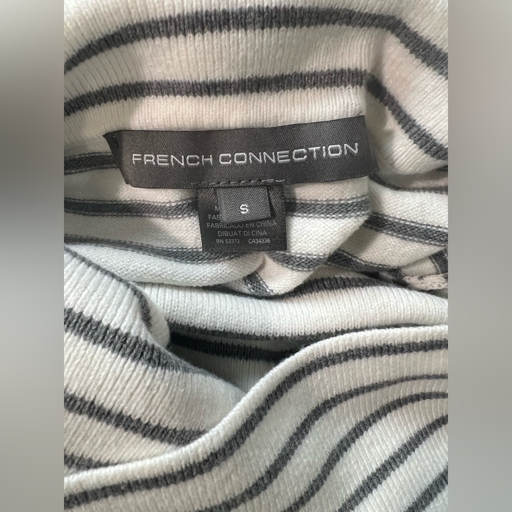 French Connection White Gray Striped Cowl Neck Long Sleeve Pullover Sweater SM - Picture 6 of 7
